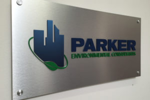 brushed aluminum plaque with dimensional letters